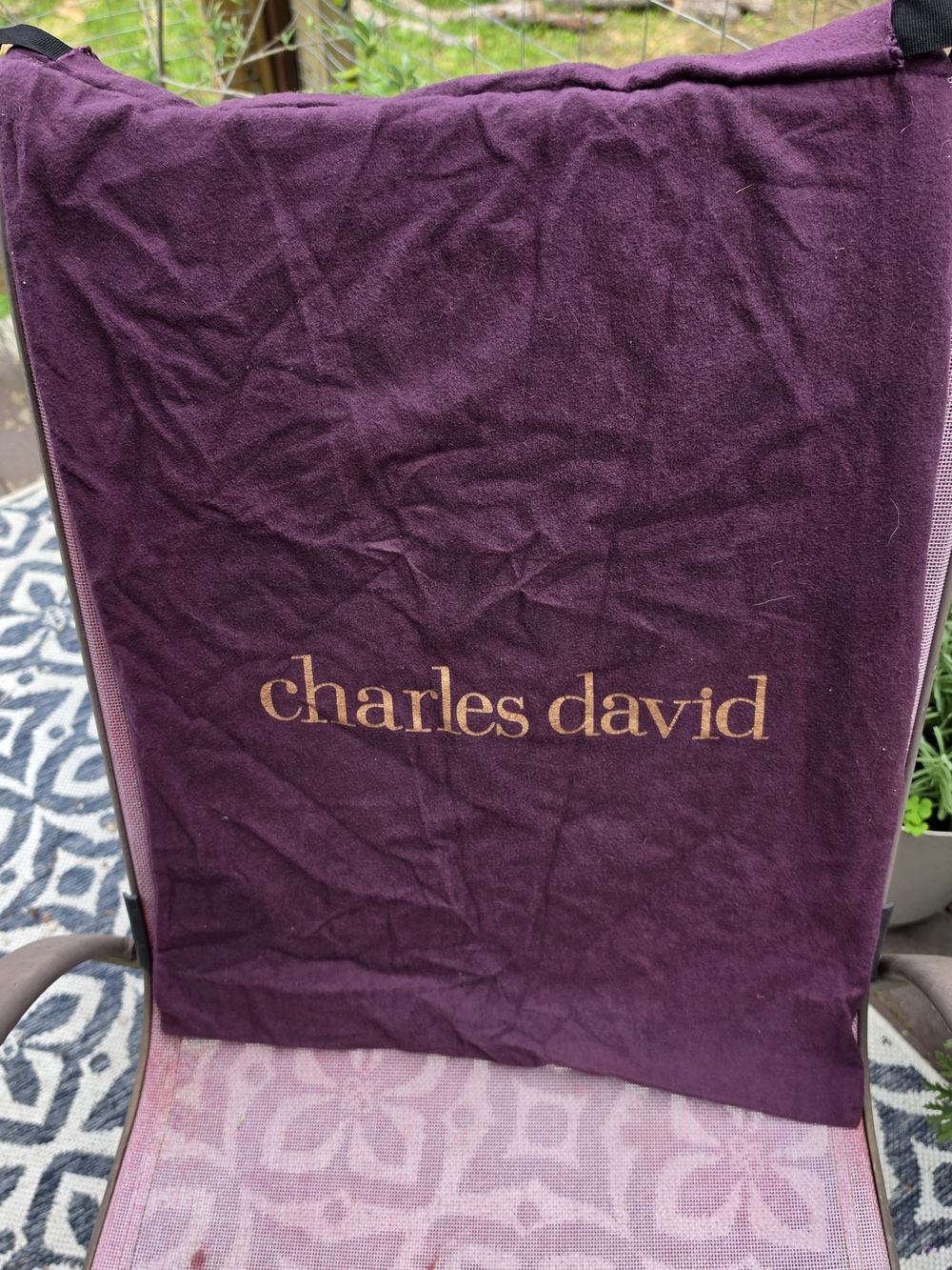Authentic Charles David Purple Velvet Dust Bag Drawstring 24” x 17”